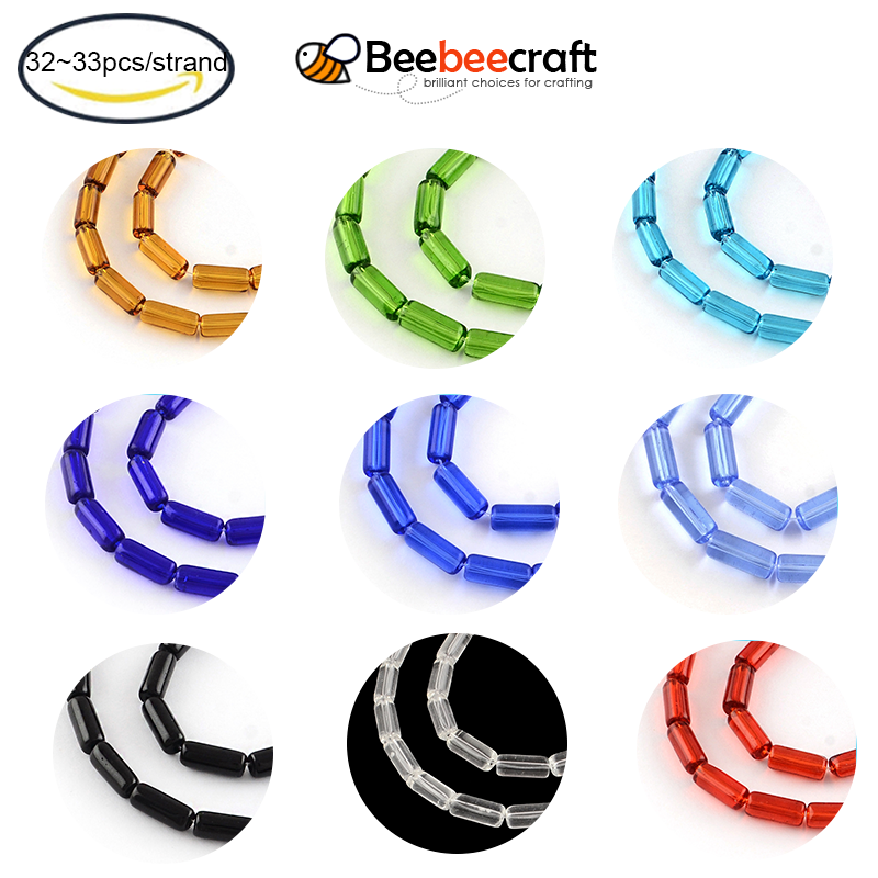 Beebeecraft 1 Strand Transparent Glass Bead Strands Tube Chocolate 15x6mm thumbnail