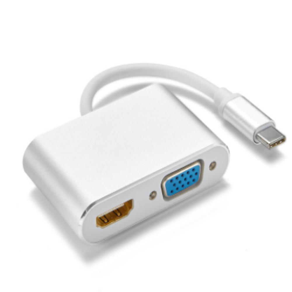 Cáp chuyển hub type c  2 in 1 USB Type-c ra 2 cổng HDMI/vga