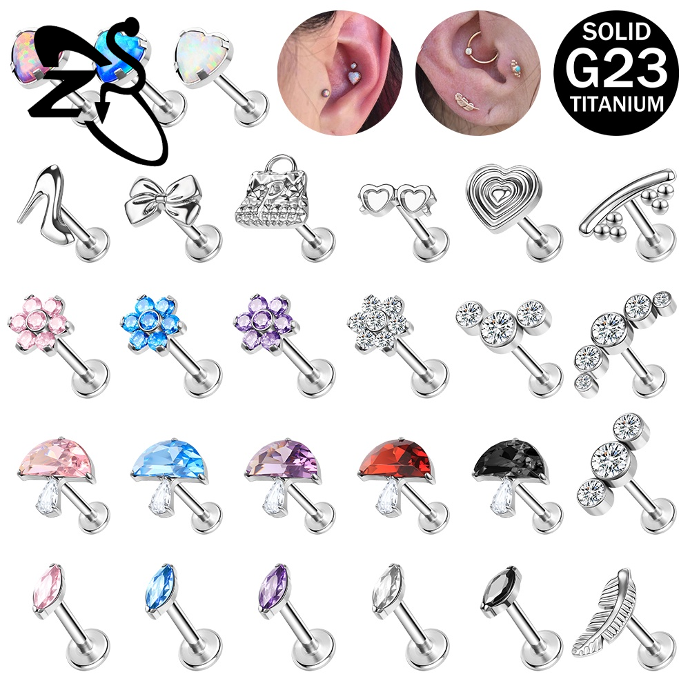 1 cái G23 Titan Bông tai đinh tán nhiều màu khuyên môi dạng đinh tán Zircon lập phương vành tai gờ bình tai Stud 16G Opal labret xuyên