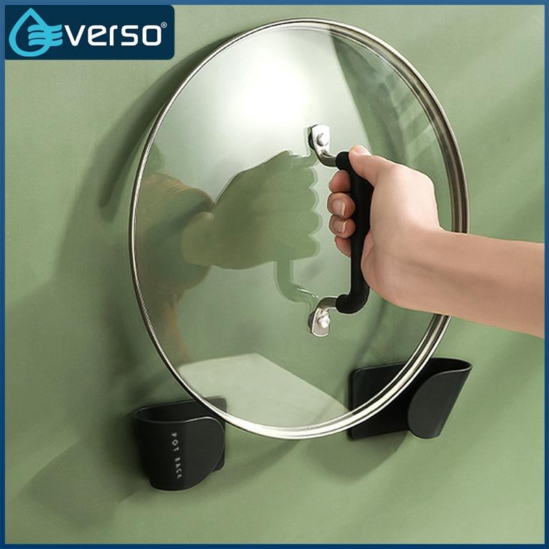 Everso Wall-mounted Pot Lid Stand Holder 2pcs Plastic Pot Lid Organizer Self-Adhesive Pot Lid Storage Rack Pot Lid Organizer Self-Adhesive Pot Lid Holder Plastic Pot Lid Holder