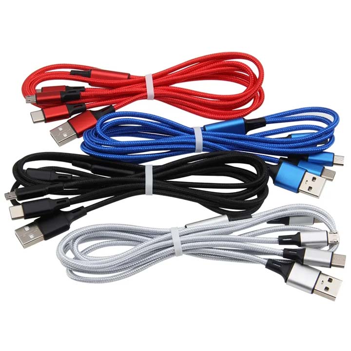 Dây Cáp Sạc Đa Năng Bọc Dù Siêu Bền 3 Trong 1 Đầu Sạc iPhone Lightning, Android Micro USB, Type C