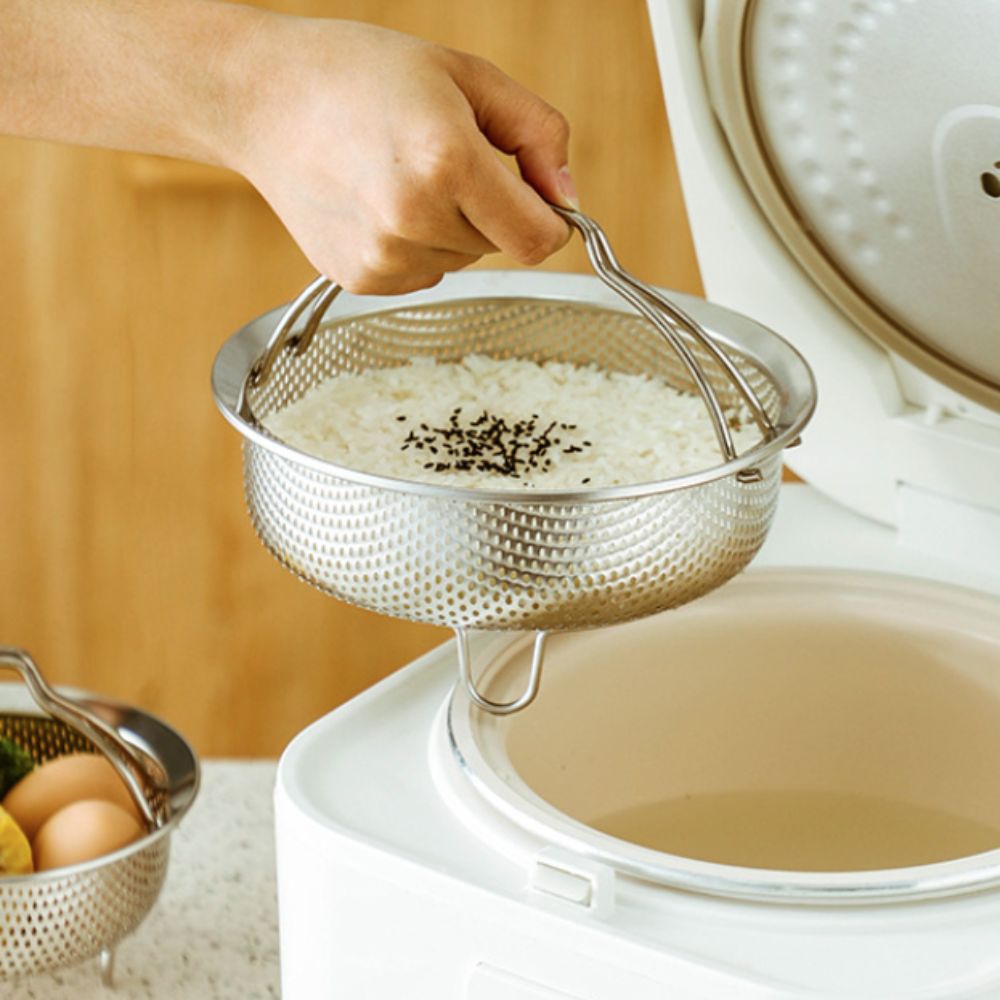 Rice Colander Stainless Steel Rice Cooker Steam Basket Rustproof Three ...