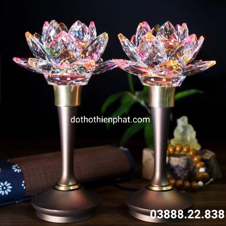 Cặp đèn thờ đá pha lê 6in cao cấp