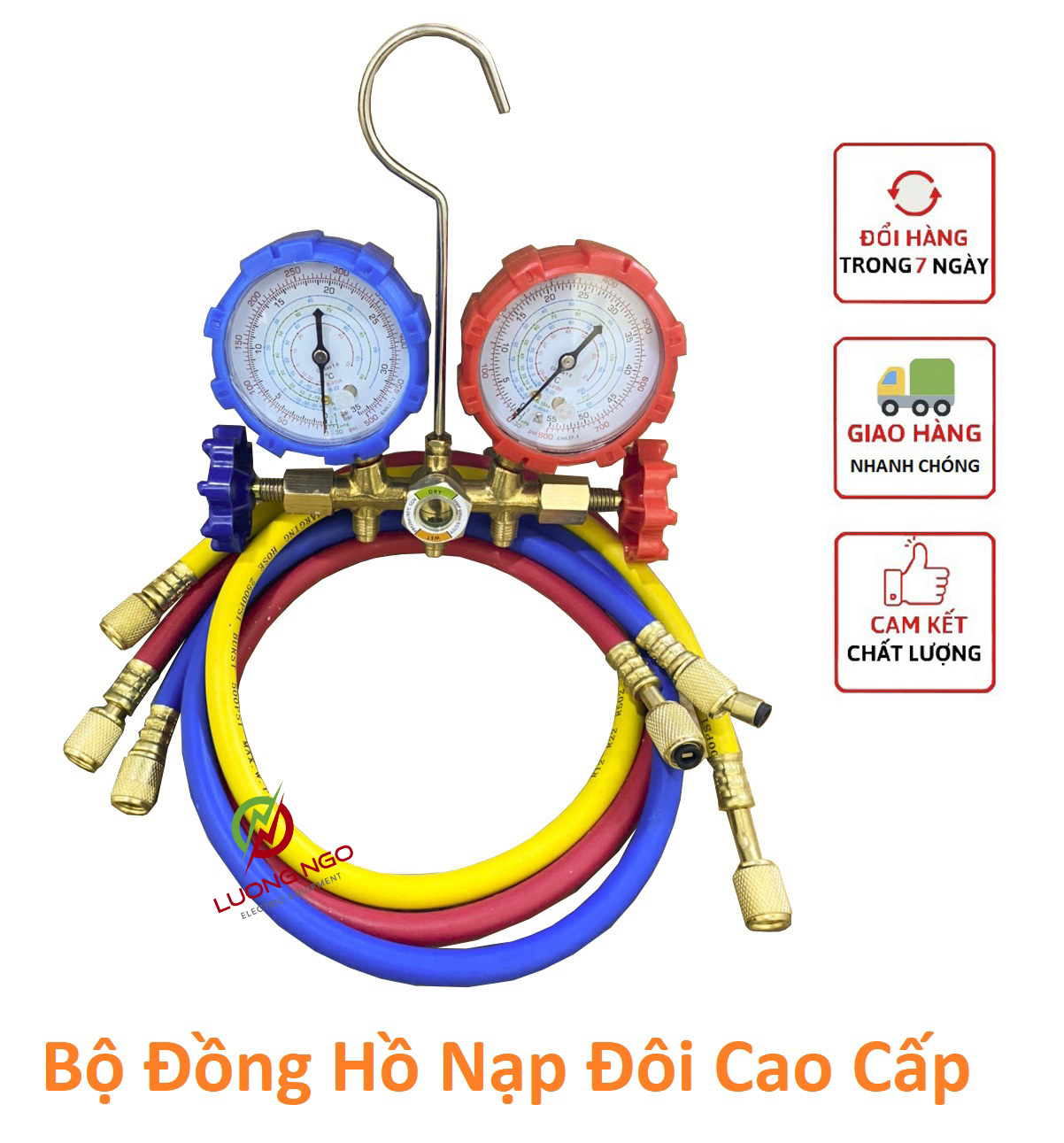 Bộ đồng hồ đôi nạp gas điều hoà, đo áp suất gas máy lạnh, kèm dây nạp chuyên dụng