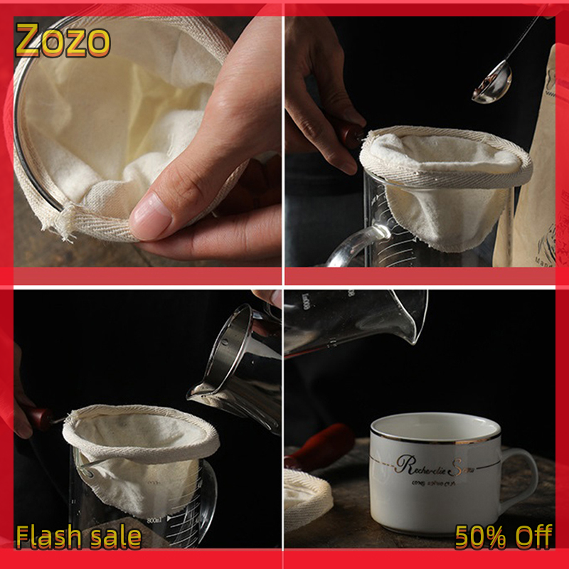 Zozo ✨Ready Stock✨ Reusable Handmade Coffee Filter Bag Coffee Filter With Wooden Handle Filter Pack Flannel Pot Cloth Mesh Basket Tool