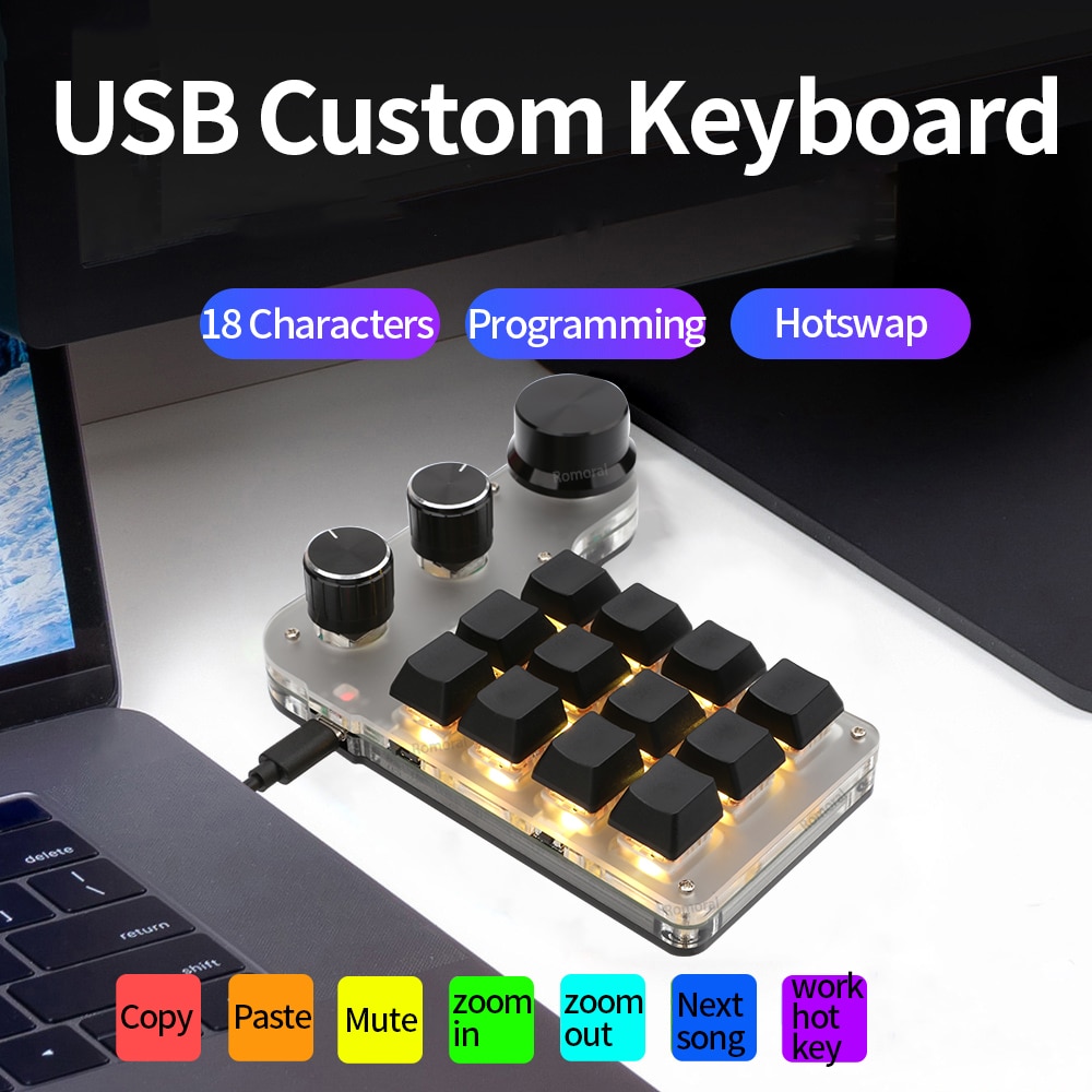 RGB Custom Macro Keyboard Bluetooth 2.4G Receiver USB 3 Mode Programming Game Photoshop Hotswap Mechanical Shortcut Keypad