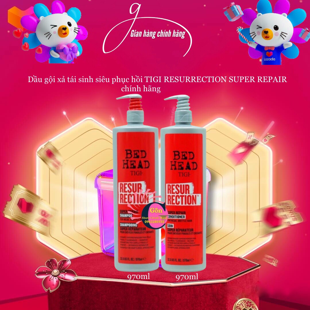 Dầu gội xả tigi đỏ 970ml x 2 - dầu gội xả tái sinh siêu phục hồi tigi 2021