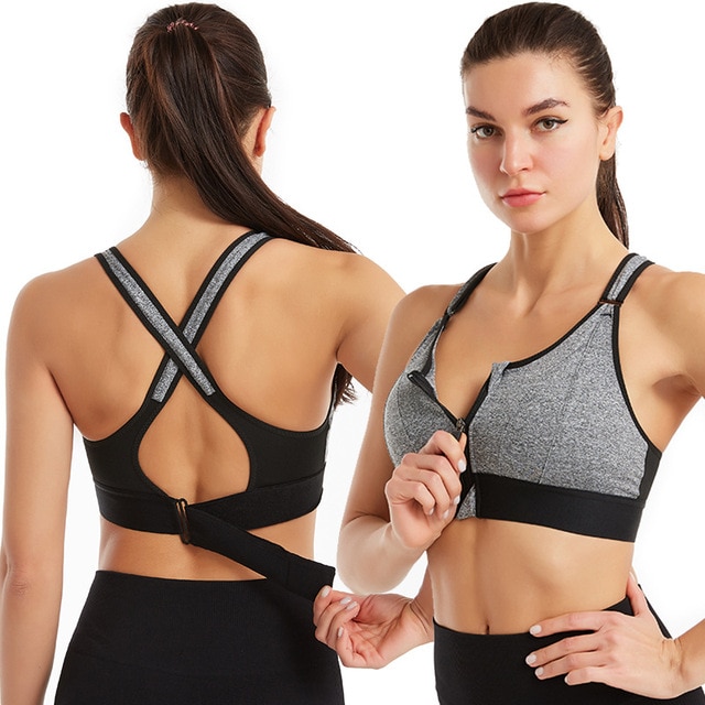 Sport Bras Women Adjustable Front Zipper Sports Bra No Steel Ring Tank Top  Yoga Sports Cross Back Bra Female Push Up Vest