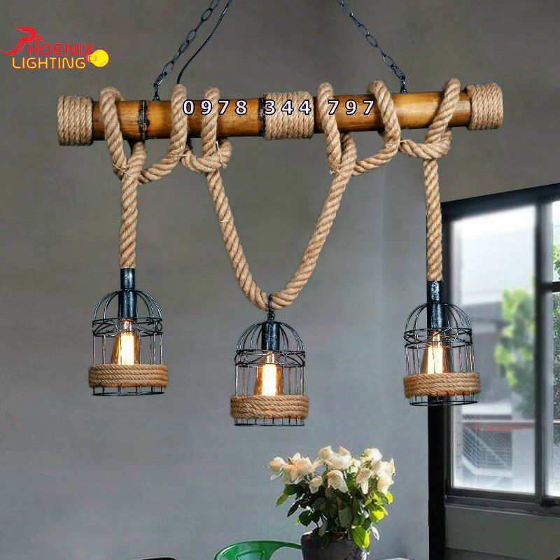 Đèn thả - Mẫu đèn thả trần dây thừng thanh tre độc đáo