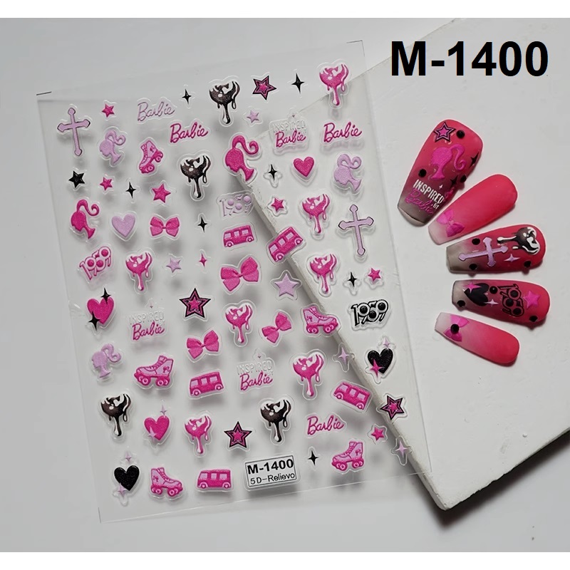 Sticker lụa nổi 5d | barbie hồng | hình dán móng tay