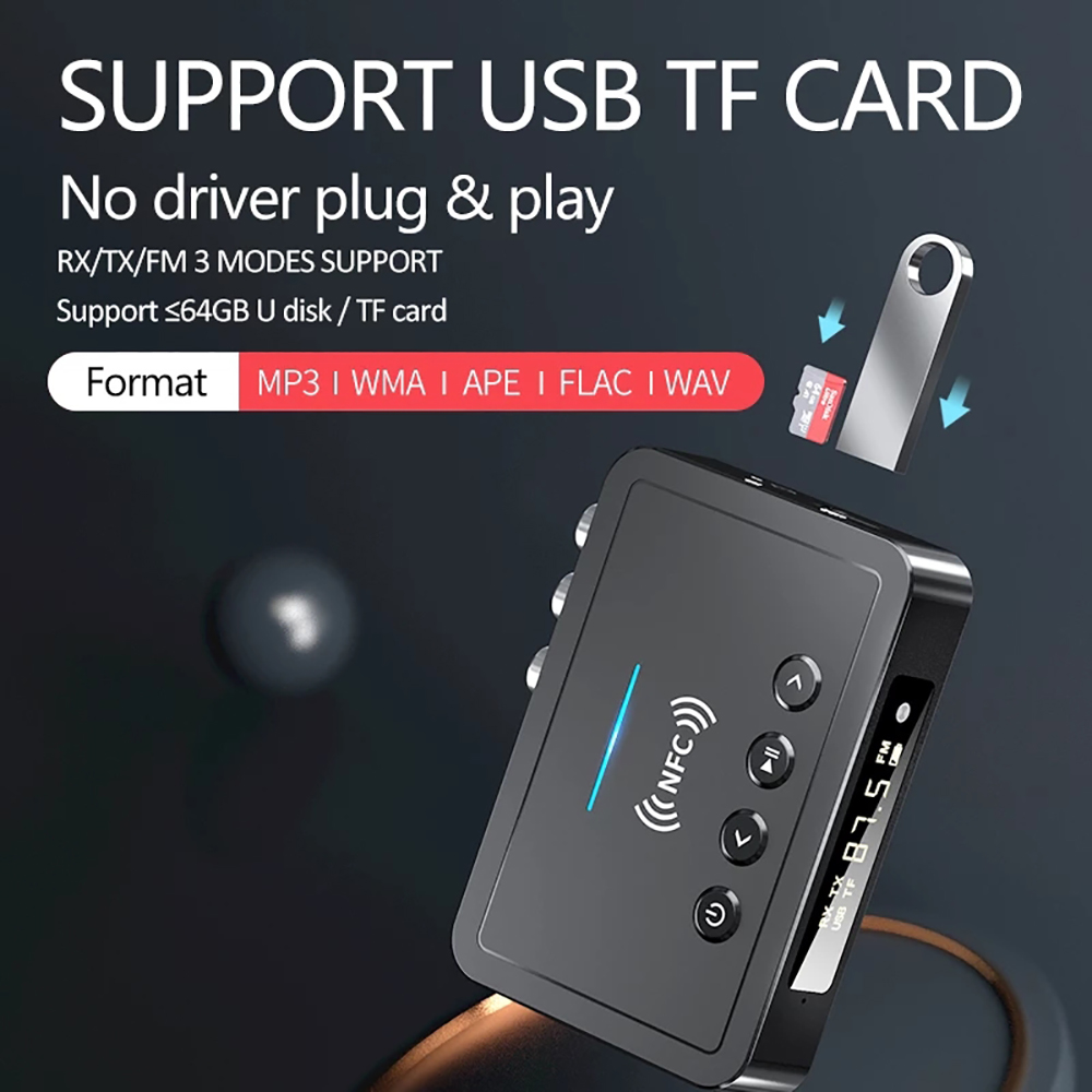 BOKEWU Bluetooth 5.0 Receiver Transmitter NFC Stereo 3.5mm AUX Jack RCA Optical Wireless Audio Adapter with Remote Control
