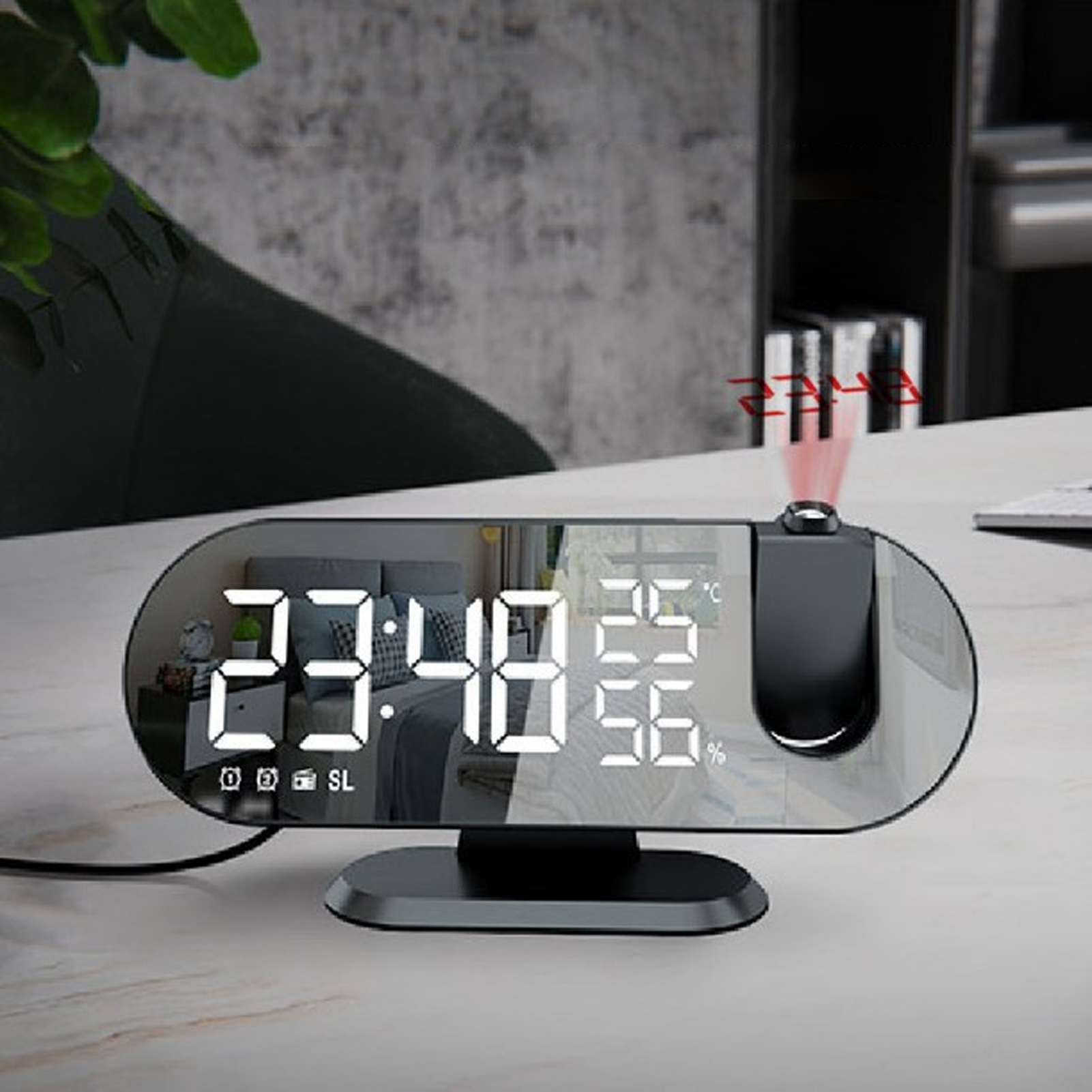 LED Projection Clock 180 Degree Projector Temp Humidity Display Digital Alarm Clock for Office Room