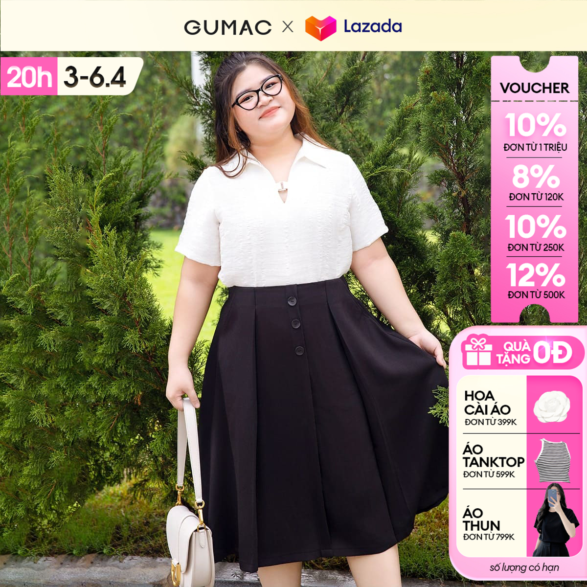 [15 - 17.6 |Voucher 8-15%] Chân váy nữ A bigsize đính nút thời trang GUMAC VD10051