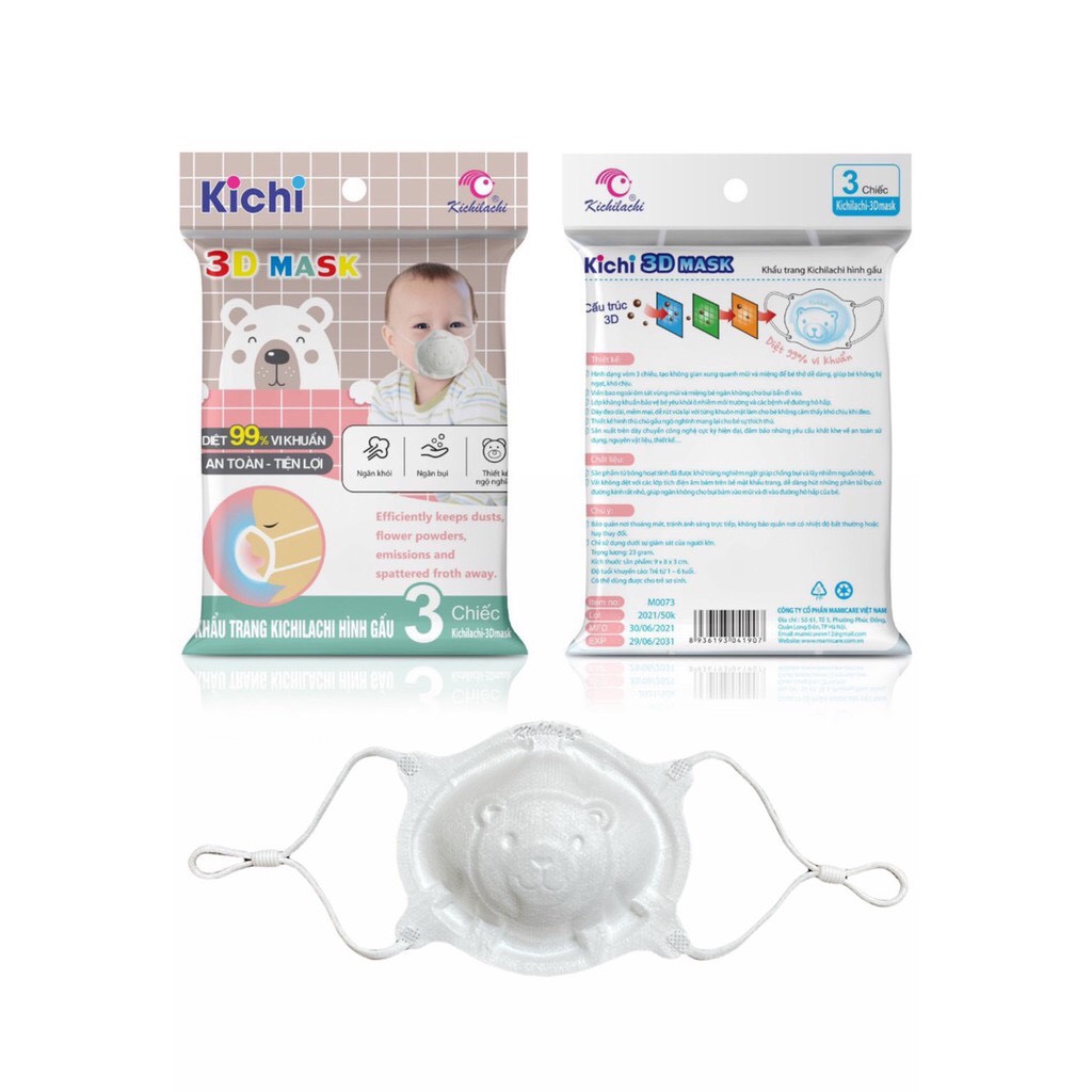 Khẩu trang gấu kichi cho bé, SÉT 3 CÁI CHO BÉ