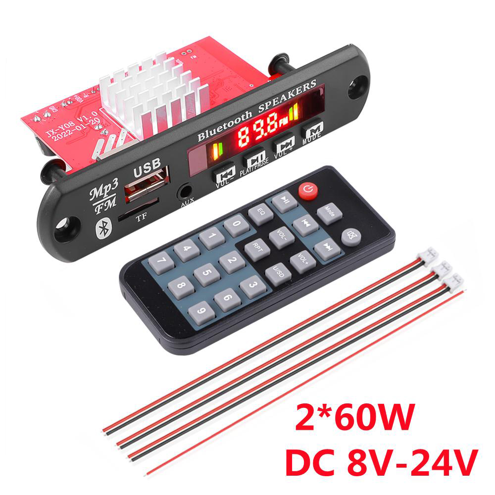 Bo Mạch Giải Mã WAV MP3 WMA 8-24V Tích Hợp Bộ Khuếch Đại Bluetooth 5.0 2X60W Mô-đun Âm Thanh Nhạc Không Dây Cho Xe Hơi USB TF Đài FM