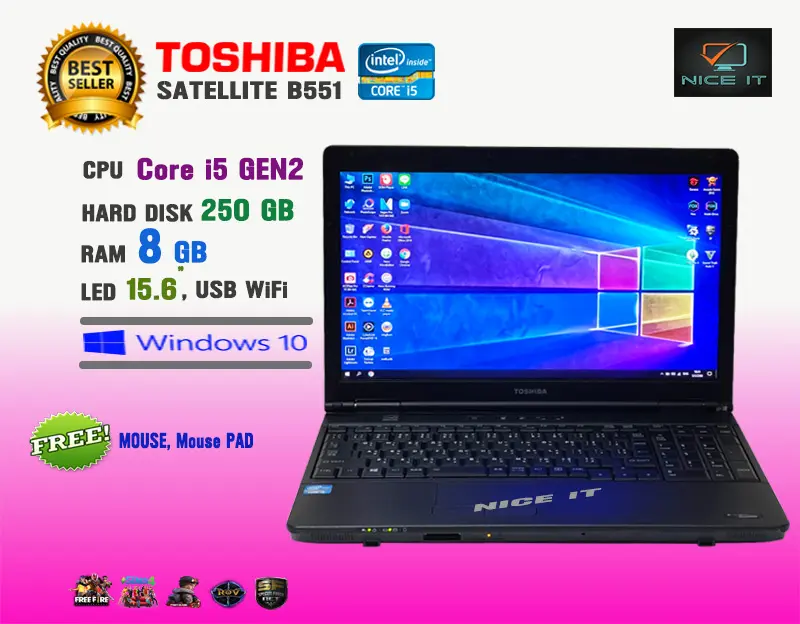 ภาพสินค้าโน๊ตบุ๊ค Notebook Toshiba Core i5 Ram 8 GB (GTAV, Fifa4, ROV, PUBG Lite, Freefire, Sim4 ทดสอบแล้วเล่นได้ครับ) จากร้าน NiceIT. บน Lazada ภาพที่ 2