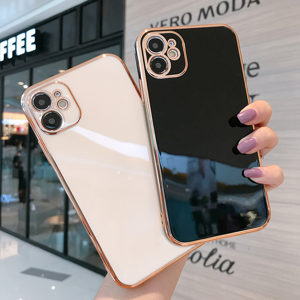 Jizetin (Free Lanyard) for OPPO A3 Pro 5G Back Cover Pure Color Luxury 6D Plating Case Side Pattern Soft Silicone Square Mobile Phone Cases.