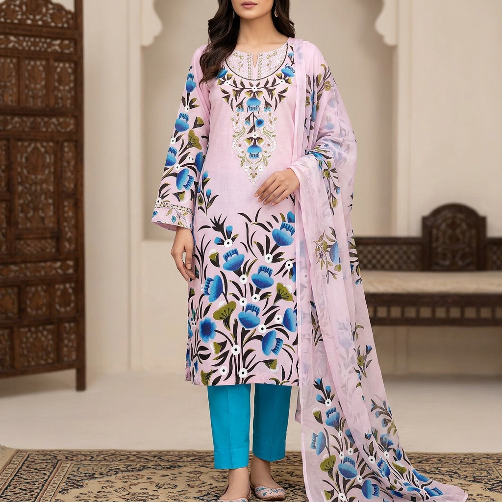Joypuri Cotton Unstitched Screen Print 3-Piece Set for Women – All-Season Fashion
