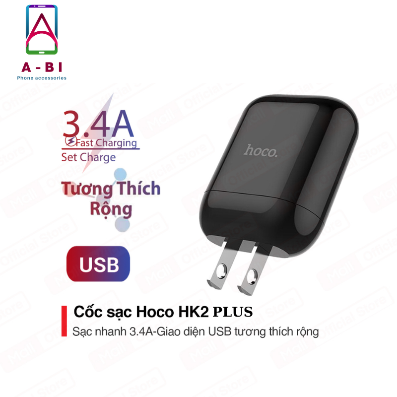 CÓC Sạc Nhanh Hoco HK2 Plus 3.4A 2 cổng USB