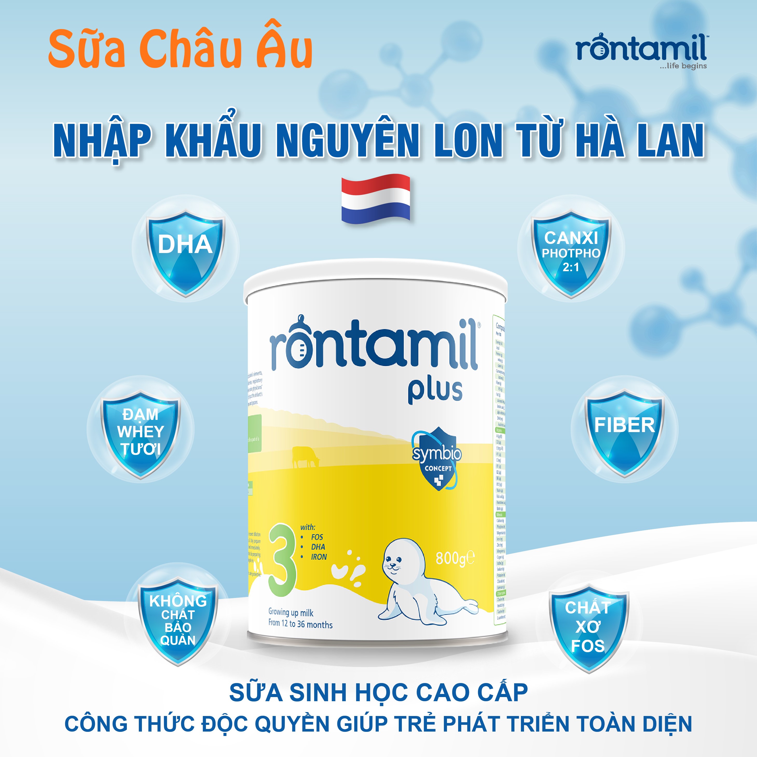 Sữa bột sinh học Rontamil Plus số 3 nhập khẩu Hà Lan 800g