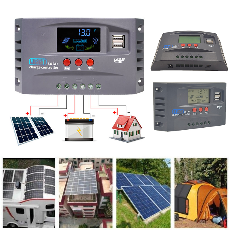 MPPT điều khiển sạc năng lượng mặt trời 12/24V Bảng điều chỉnh pin sạc điều chỉnh kép