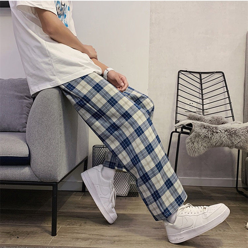 IELGY 【40KG-80KG】Men's Summer Plaid Wide Leg Casual Pants