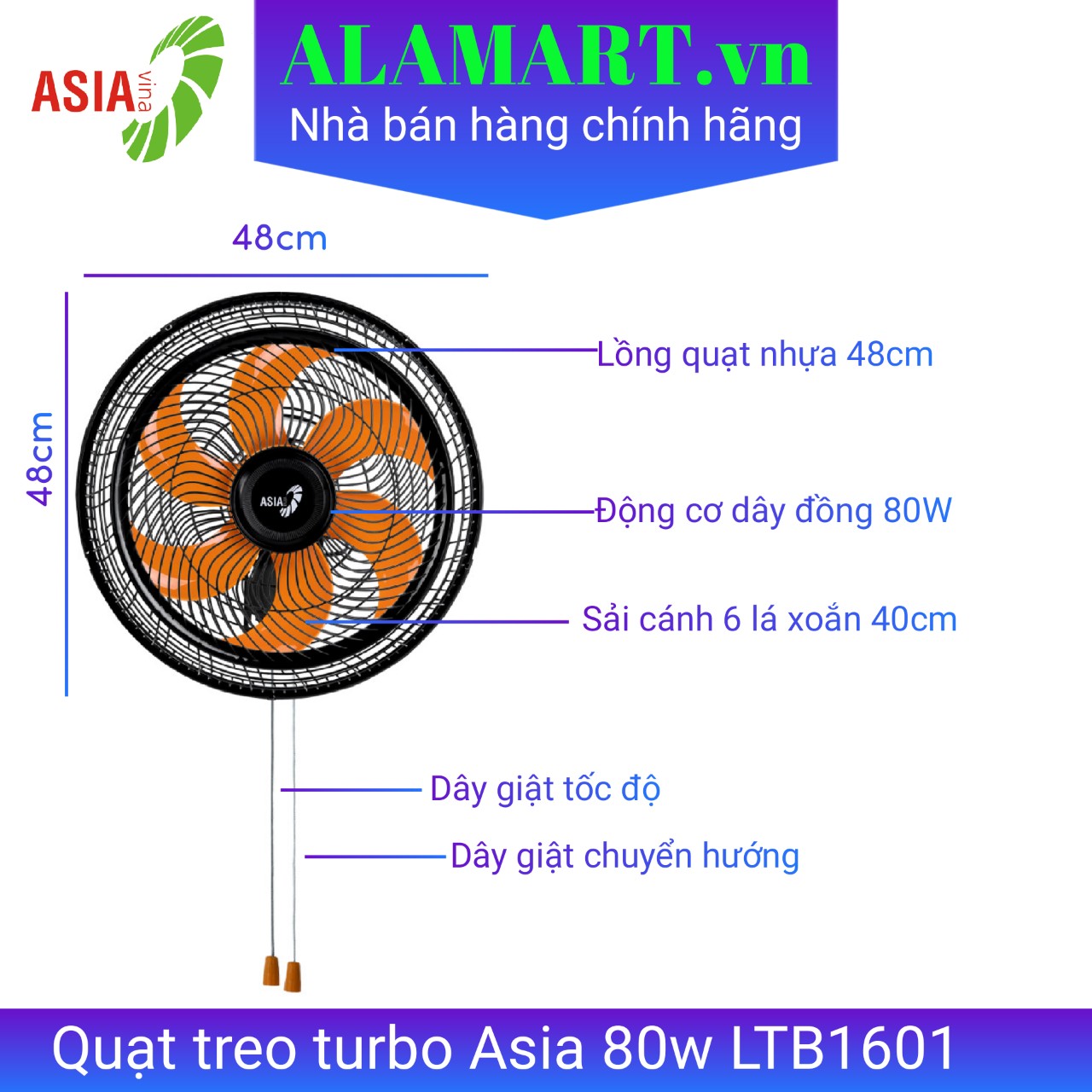 Quạt treo turbo asia công suất ltb1601