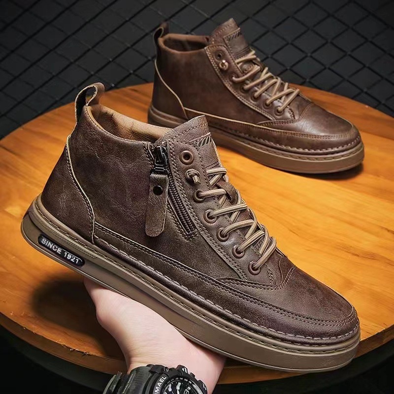 Giày boot namGiày Bốt Martin Da Có Khóa Kéo RKC343
