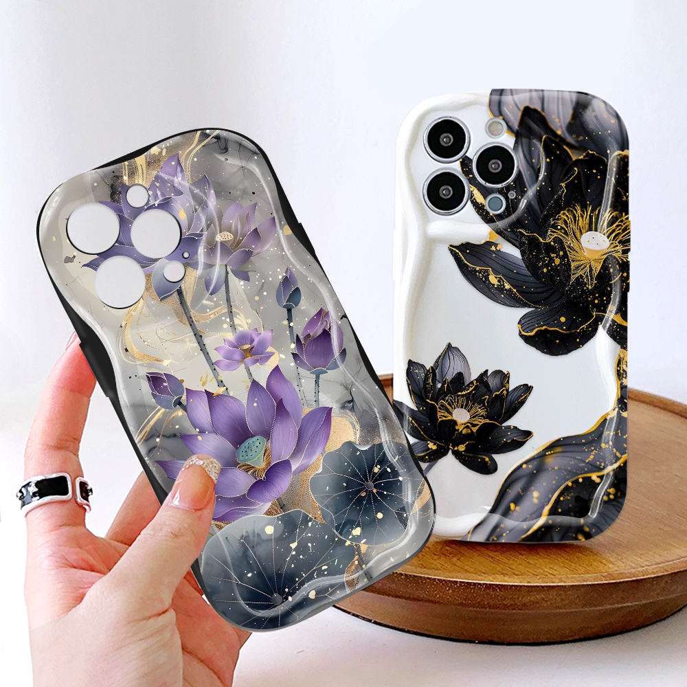 Hontinga for Infinix Smart 9 Hot 50i Back Cover Luckly Lotus Flowers Phone Case Wavy Curved Edge Soft Silicone Cover. 