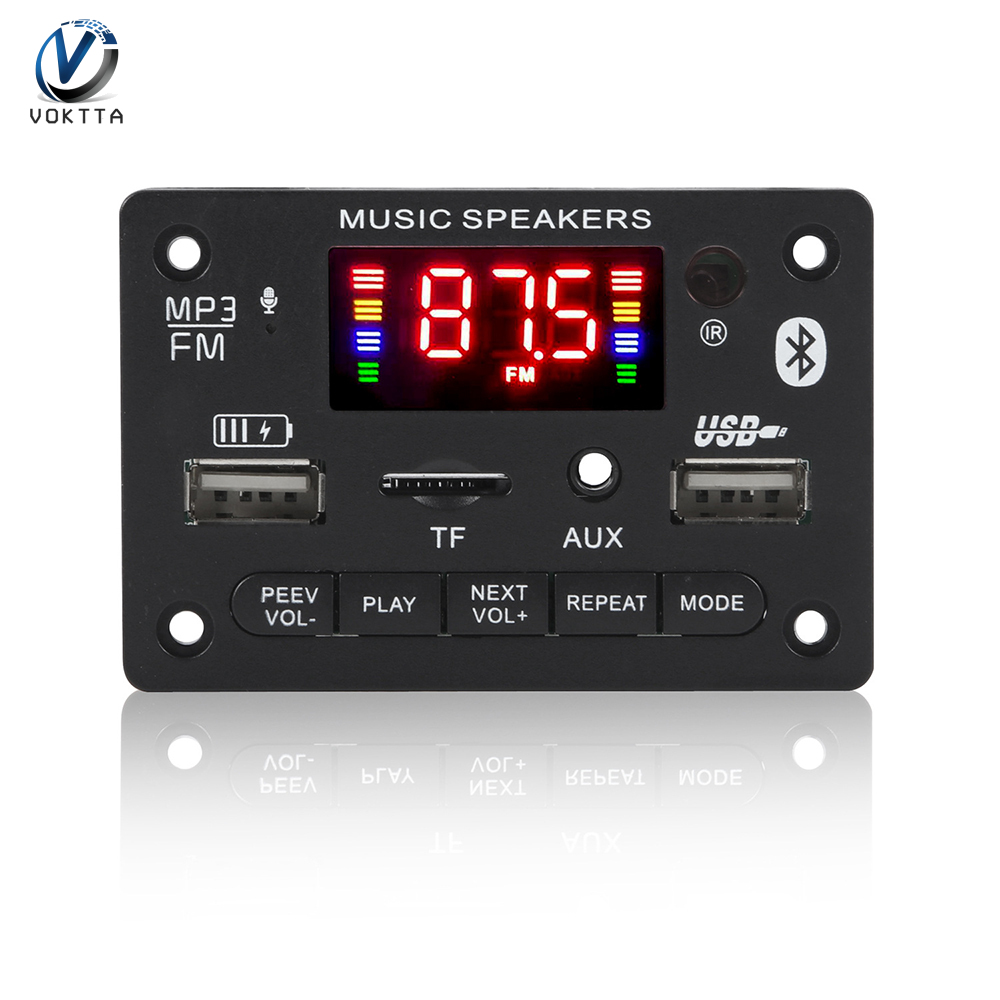 VOKTTA DC 6V 12V Bluetooth 5.0 Audio Decoder Board Audio Module USB AUX SD FM Radio Lossless Decoder Board Module