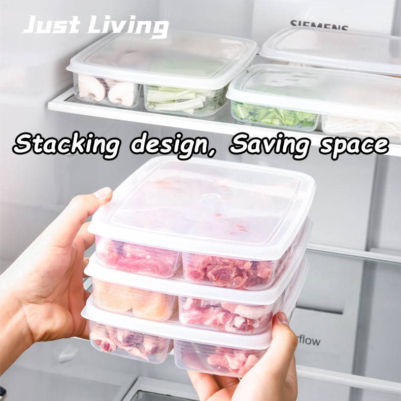 JustLiving Hộp Sắp Xếp Tủ Lạnh 4 Ngăn Trong Suốt Hộp Đựng Có Nắp Hộp Đựng Bảo Quản Giữ Tươi Cho Tủ Lạnh Có Thể Xếp Chồng Bằng PP Cấp Thực Phẩm Hộp Phục Vụ Hành Gừng Và Tỏi Đĩa Thịt Đông Lạnh