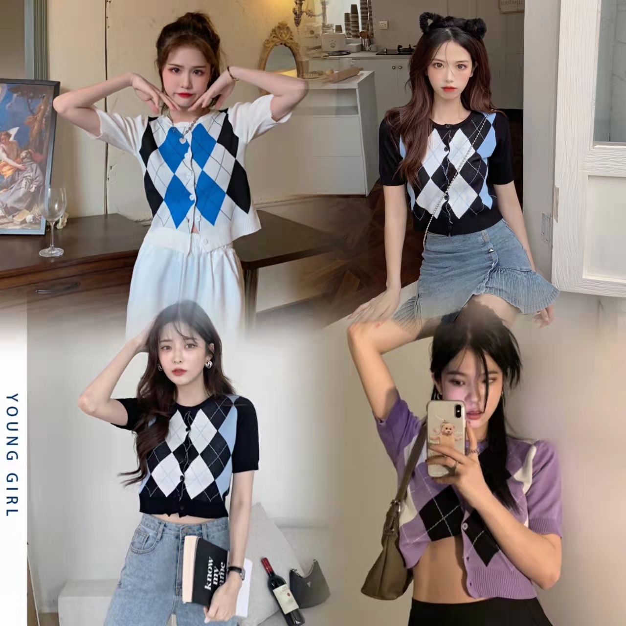 H&H???? "พร้อมส่ง" เสื้อไหมพรมแขนสั้น คอปก แหวกน่าอกสุดเซ็กซี่ (89052 ...