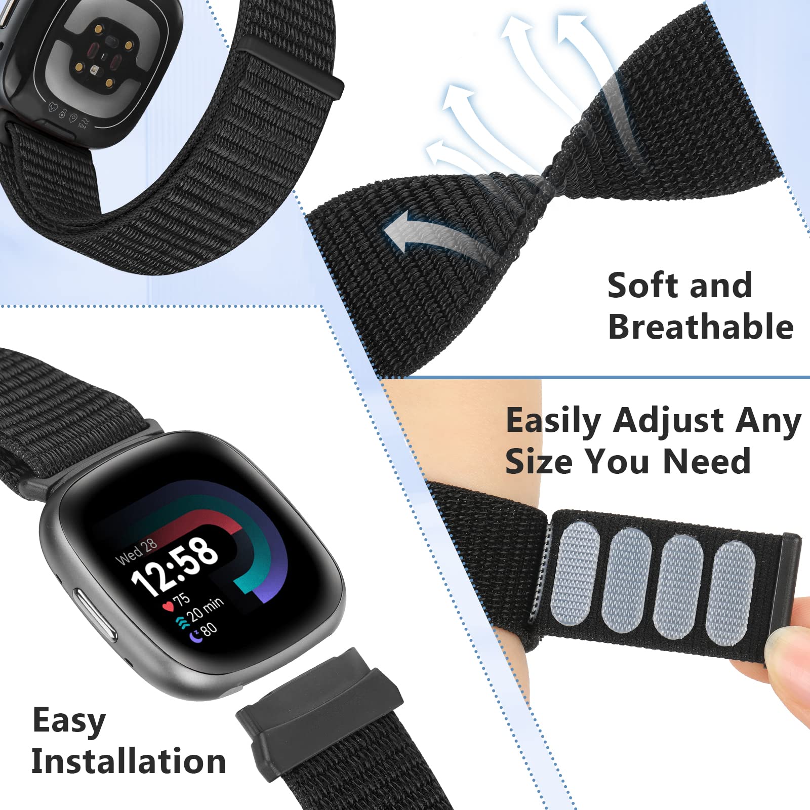 Nylon Strap For Fitbit Versa 3 4 Band Smart Watch Replacment Soft Breathable Sport Loop Belt Correa Bracelet Fitbit Sense 2 Band