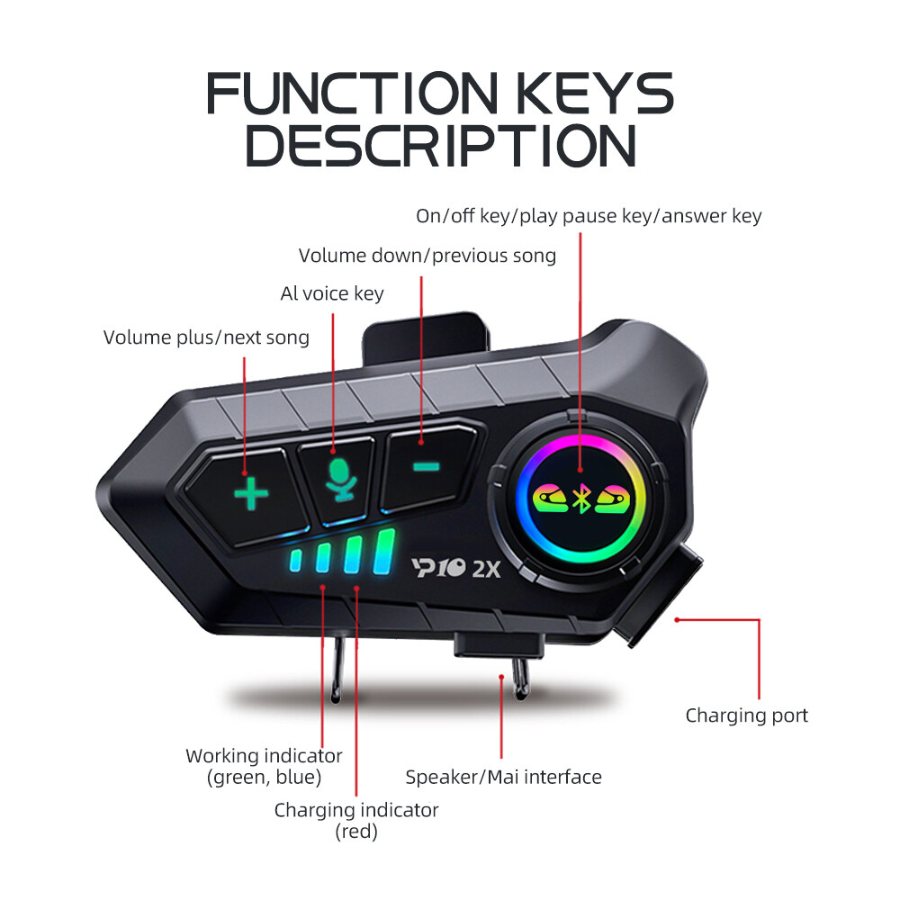 Hlinkey Mũ bảo hiểm xe máy Bluetooth 5.3 tai nghe gắn trong mũ bảo hiểm không cần tay Cuộc Gọi Kit IPX6 Không Thấm Nước 2000MAh Thời gian chờ đợi lâu Tai nghe không dây âm thanh nổi Cá Tuyết