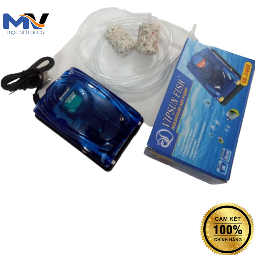 [ Tặng 2 dây sủi - 2 quả sủi ] Máy sủi oxy hồ cá 2 vòi Vipsun siêu êm, nhỏ gọn