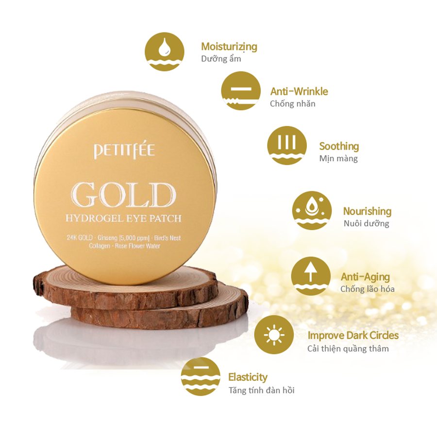 Mặt nạ mắt PETITFEE Gold Hydrogel Eye Patch (date 21.8.2024)