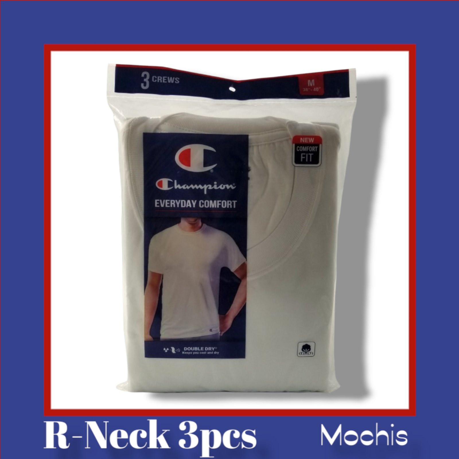 Champion 3pcs Men's Round Neck and V-Neck 100% combed cotton white