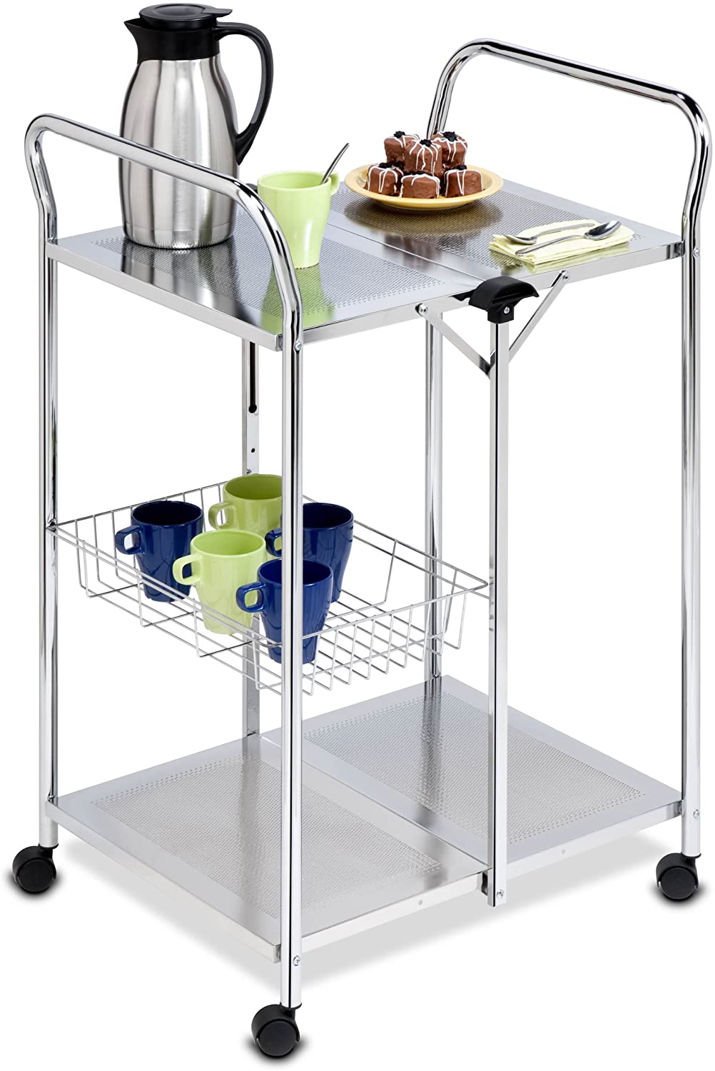 Honey Can Do Deluxe 2 Tier Level Foldable Collapsible Kitchen Island Push Cart Kart Trolley Chrome Lazada Singapore