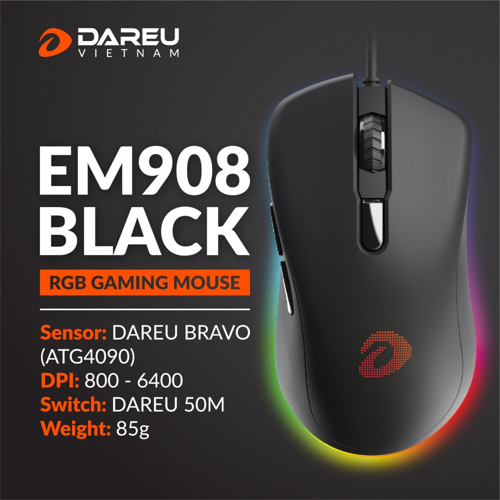 Chuột Gaming DAREU EM908 (LED RGB, BRAVO sensor)