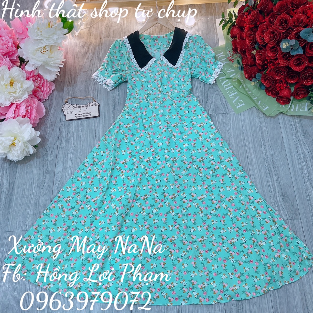 Maxi hoa nhí viền ren dễ thương (hình thật+video)