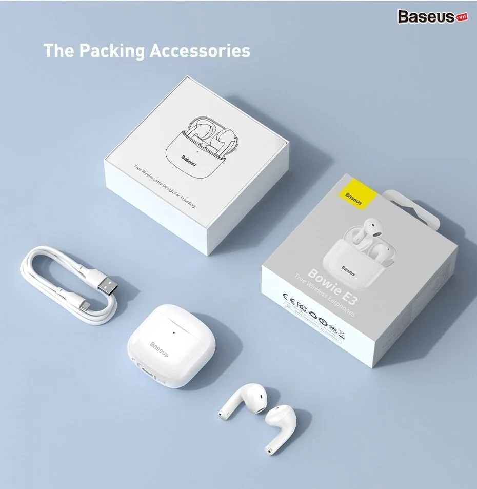 [BH 12 Tháng] Tai nghe Bluetooth Baseus Bowie E3 True Wireless Earbuds ( Bluetooth 5.0 , GPS - APP Control, Super Fast charge, Nearly No-delay & HD Stereo Gaming Earbuds )