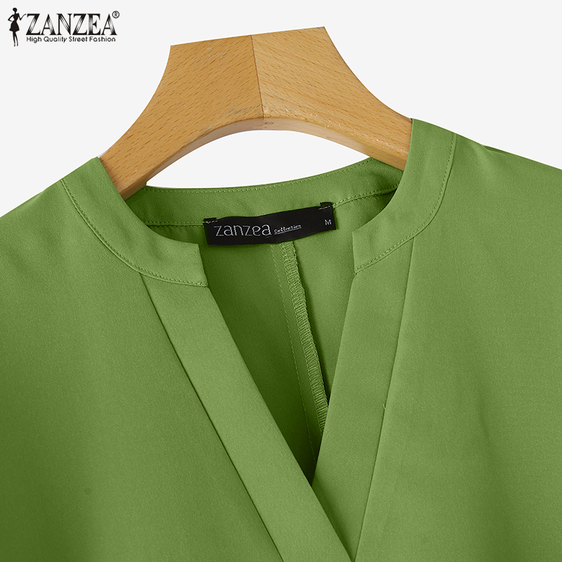 ZANZEA%20Korean%20Style%20Women%20Office%203/4%20Sleeve%20A-Line%20Sundress%20V-Neck%20Solid%20Knee%20Length%20OL%20Work%20Dresses%20-%20Image%207