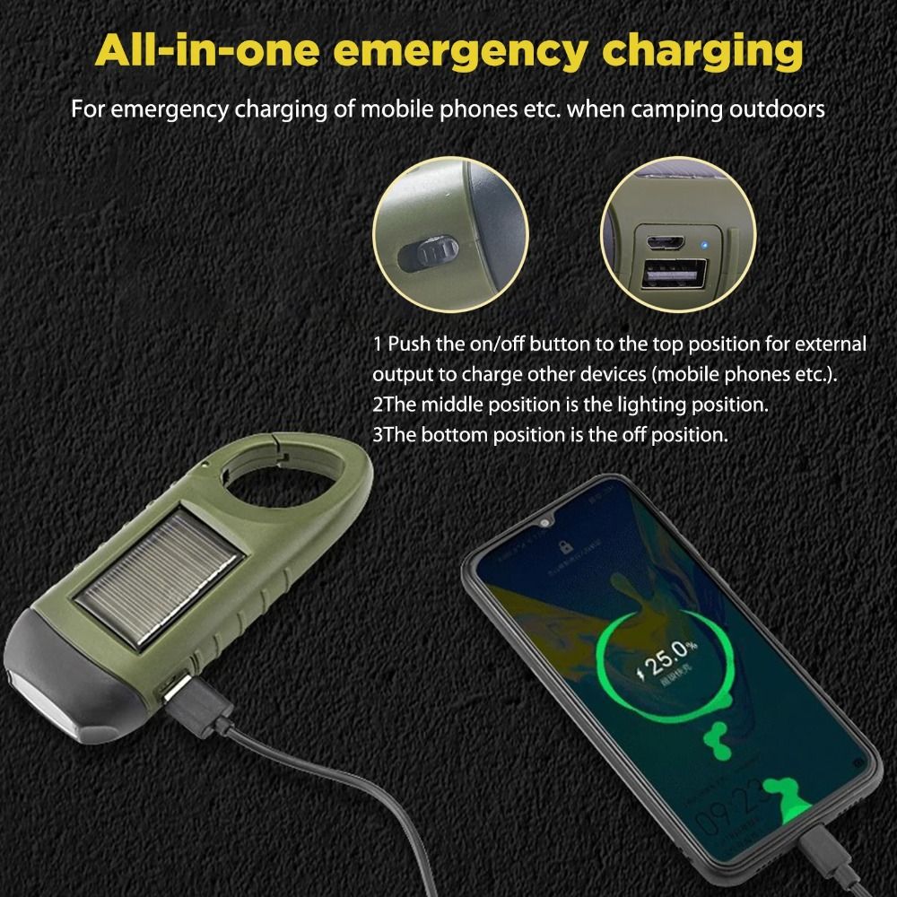 CHENJIE Hand Crank & Solar Flashlight - Rechargeable LED Torch For Camping, Fishing & Emergency (Compact Portable)_voghion.com
