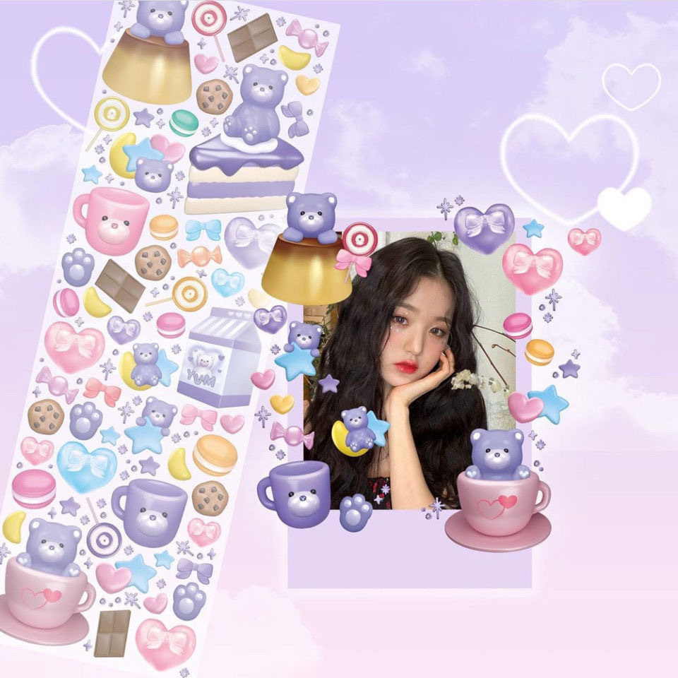 Tấm sticker gấu thiên thần decor toploader, trang trí