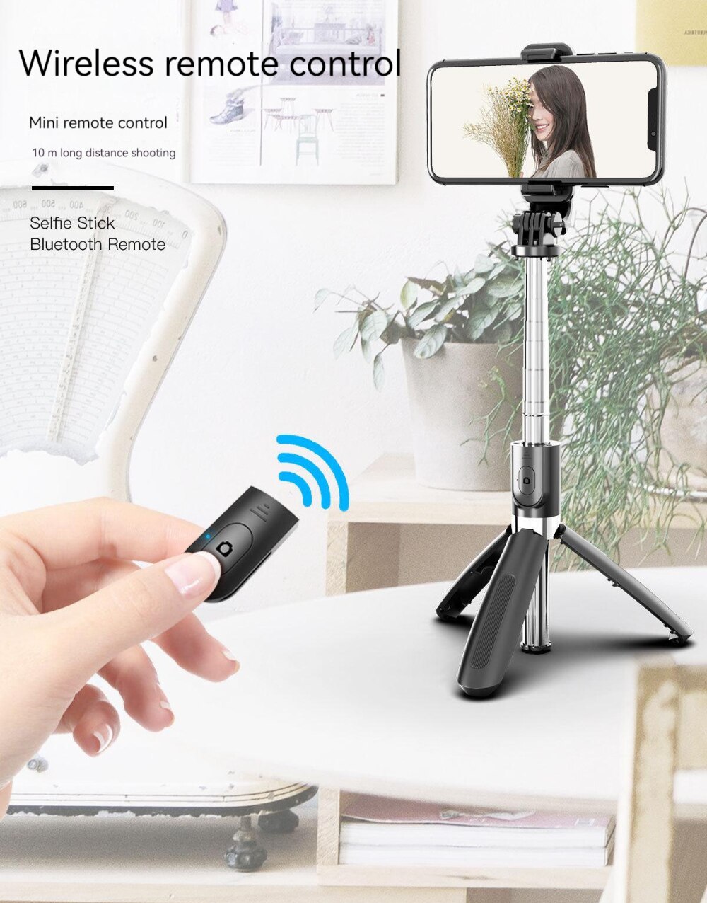 Zeallion Selfie Stick Có Thể Gập Lại chân máy mini ba chân Ảnh Live bluetooth không dây màn trập từ xa Cho điện thoại thông minh IOS Android