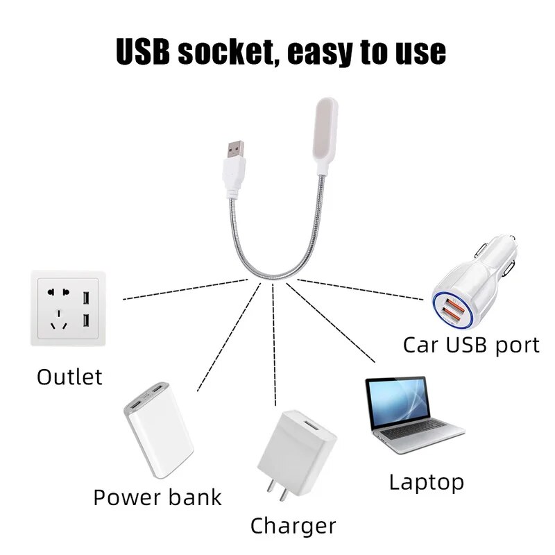 Portable USB LED Mini Book Reading Light Lamp Travel Table Lamp PC Computer Laptop Notebook Flexible Bendable Night Light