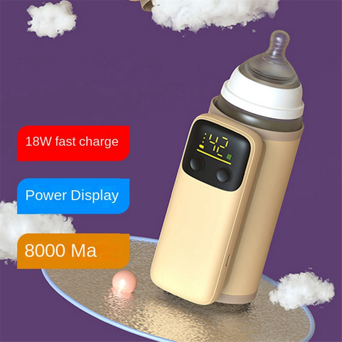1Set Bottle Heating Jacket 6Levels Adjustment Temperature Display Bottle Heater Portable Baby Bottle Heater 6000Amh C