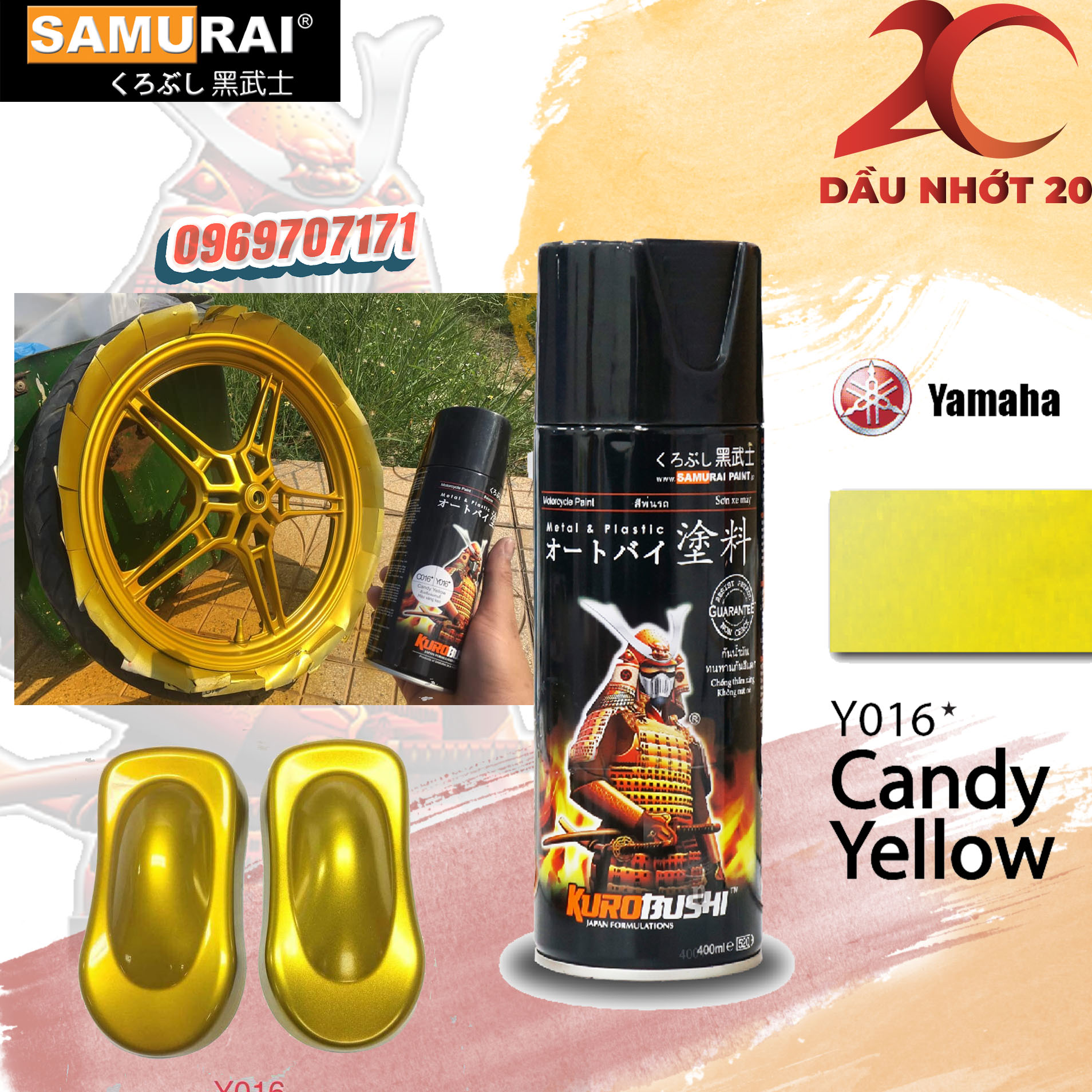 Sơn xịt Samurai màu Vàng Candy – Y016*