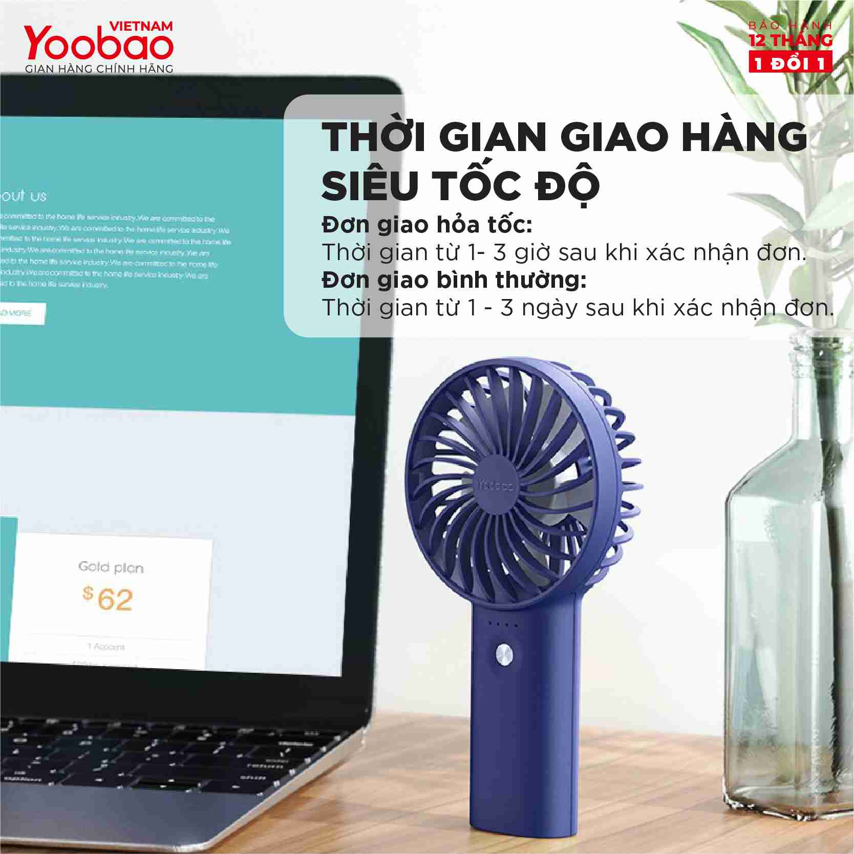 Quạt sạc tích điện mini cầm tay có thể đặt bàn Yoobao F3 3000/ 6000 mAh có thể chạy 15 giờ liên tục - Hãng phân phối chính thức - Bảo hành 12 tháng