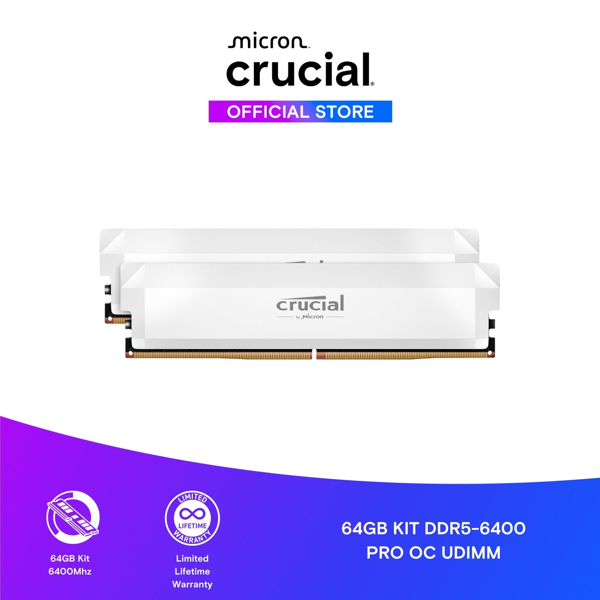 Crucial Pro DDR5-6400 64GB Kit (32GBx2) UDIMM: OC Gaming Memory 